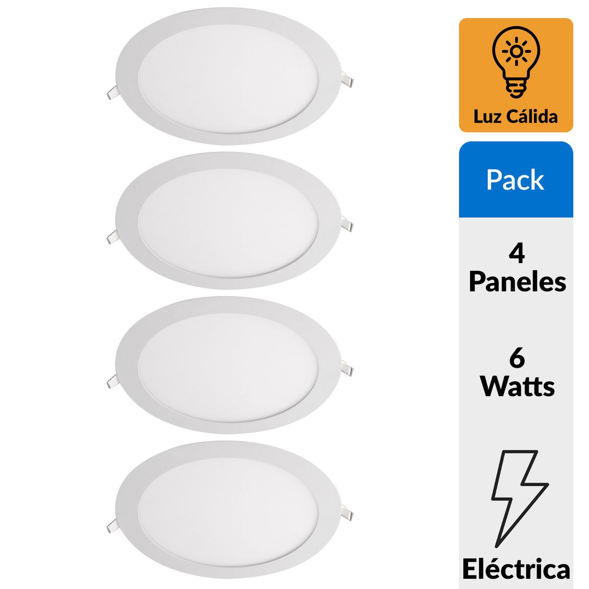 DAIRU - Pack 4 Paneles Led Empotrados Circulares 6W Luz Cálida