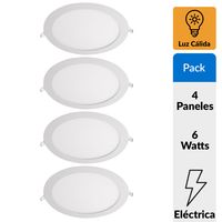 Pack 4 Panel Led Empotrado Circular Blanco 6W Luz Cálida