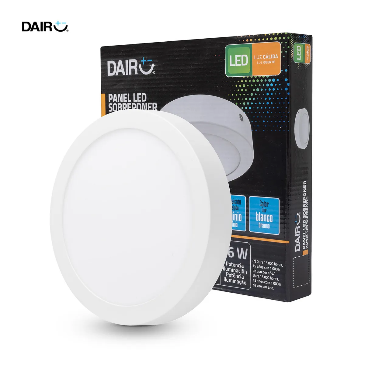 DAIRU - Pack 2 paneles Led sobrepuestos circulares 12W Luz Cálida
