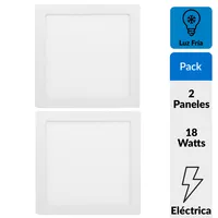 Pack 2 Panel Led Sobrepuesto Cuadrado Blanco 18W Luz Fría