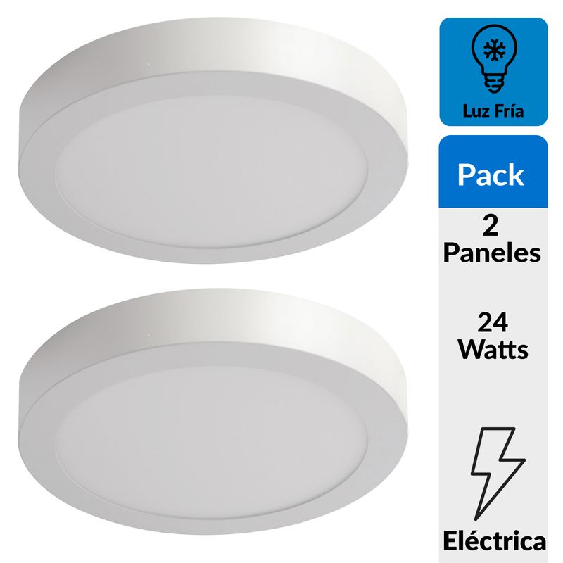 DAIRU - Pack 2 paneles Led sobrepuestos circulares 24W Luz Fría