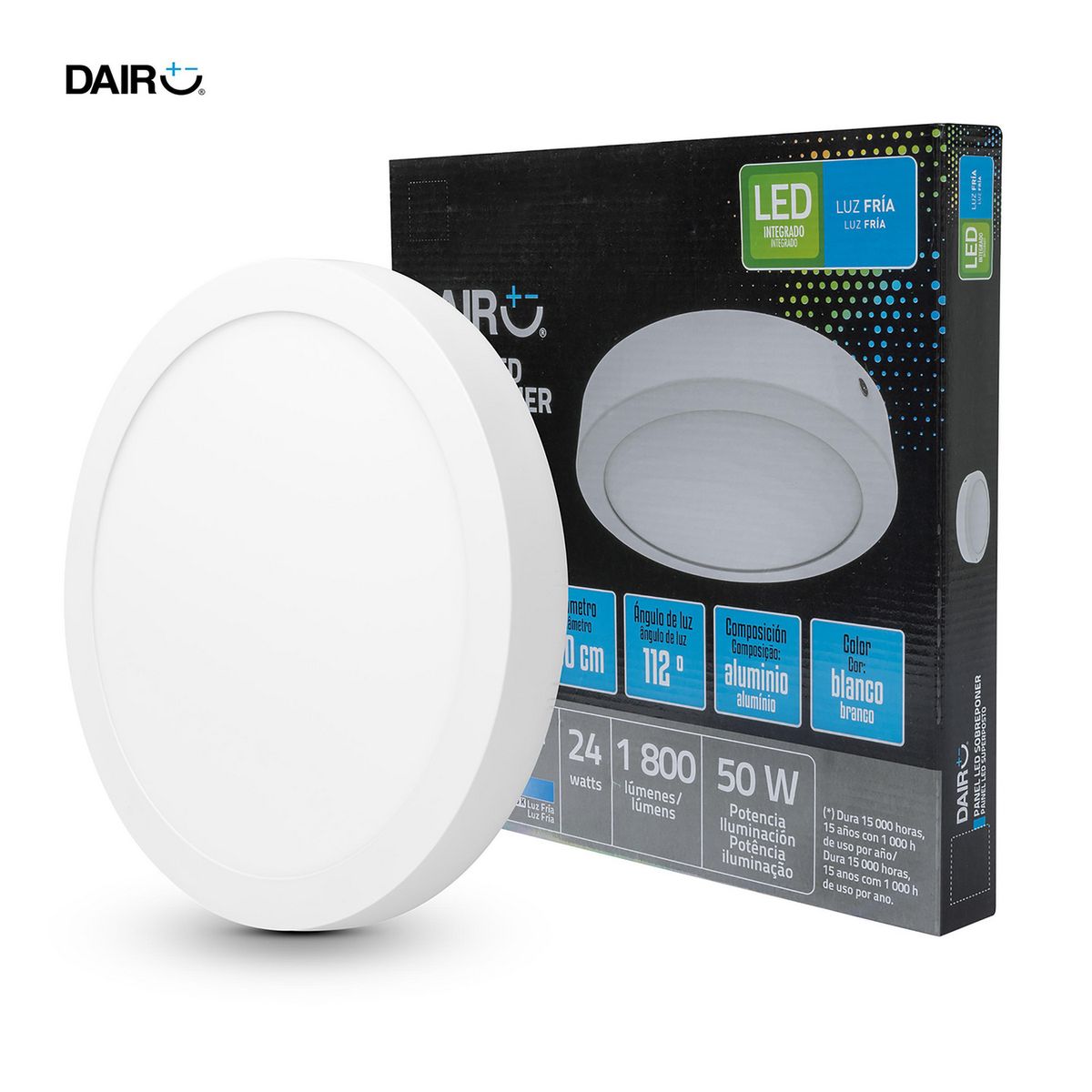 DAIRU - Pack 2 paneles Led sobrepuestos circulares 24W Luz Fría