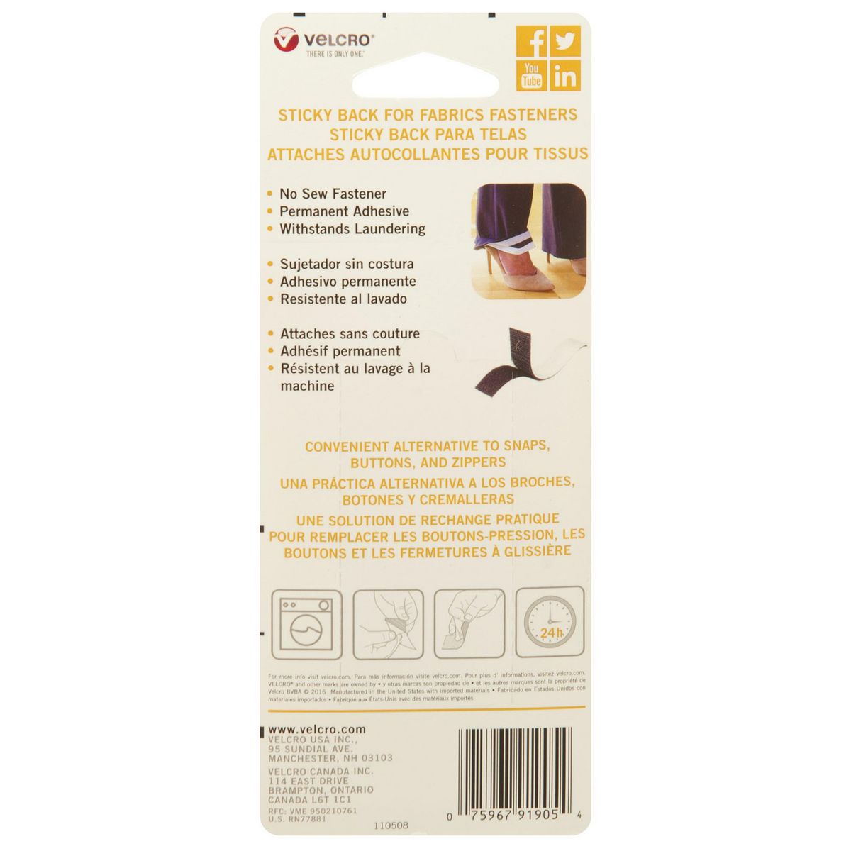 VELCRO - Cinta adhesiva desmontable negro