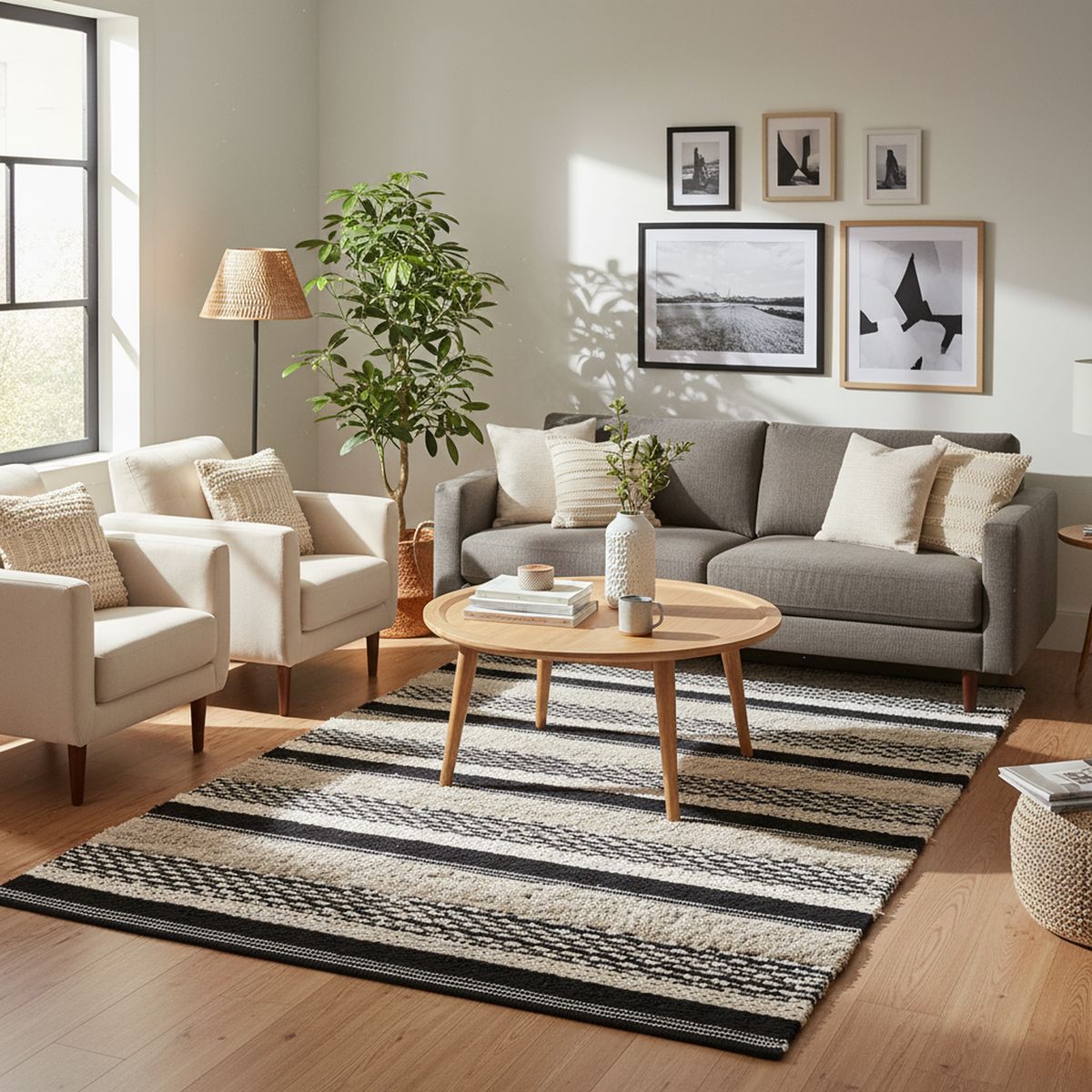 JUST HOME COLLECTION - Alfombra Boho Stripe 120x170 cm Algodón Negro