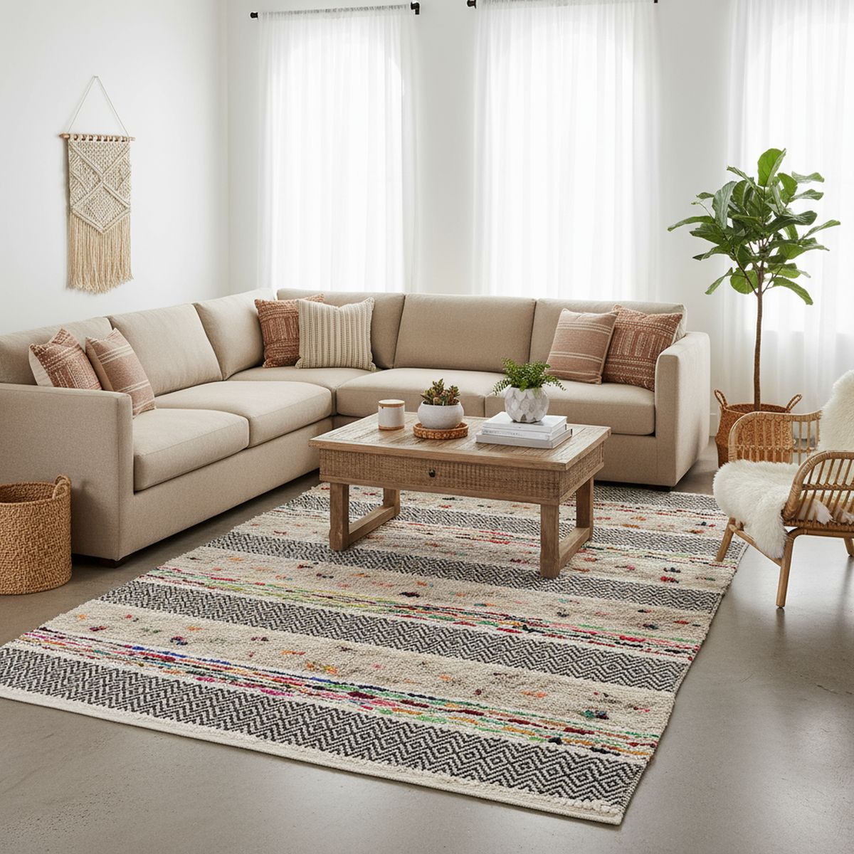 JUST HOME COLLECTION - Alfombra Boho Spots 160x230 cm Algodón Gris