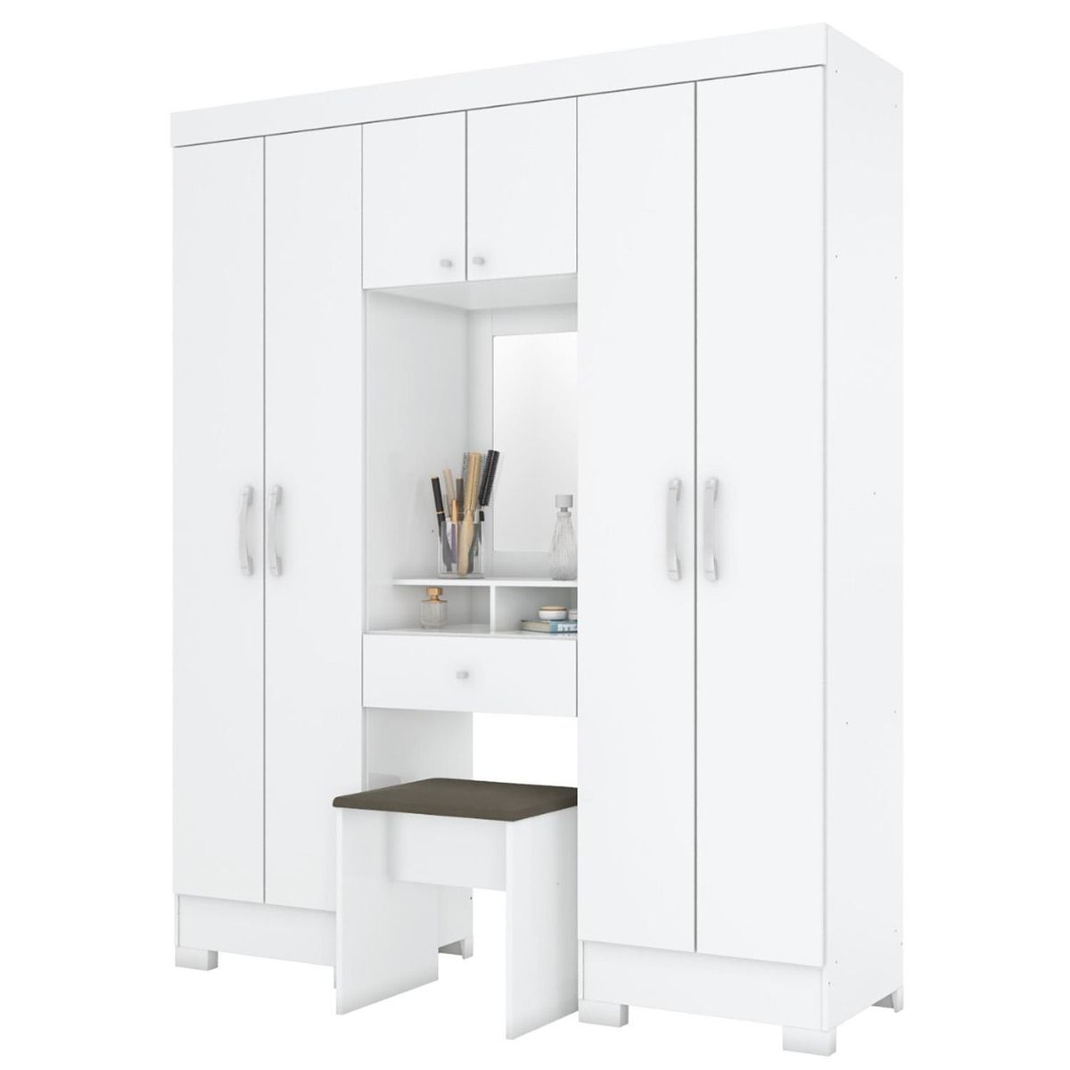 CASA BONITA - Clóset con Espejo y Silla 6 Puerta(s) 2 Cajón(es) 6 Repisa(s) 162.5x200x46.5 cm Blanco