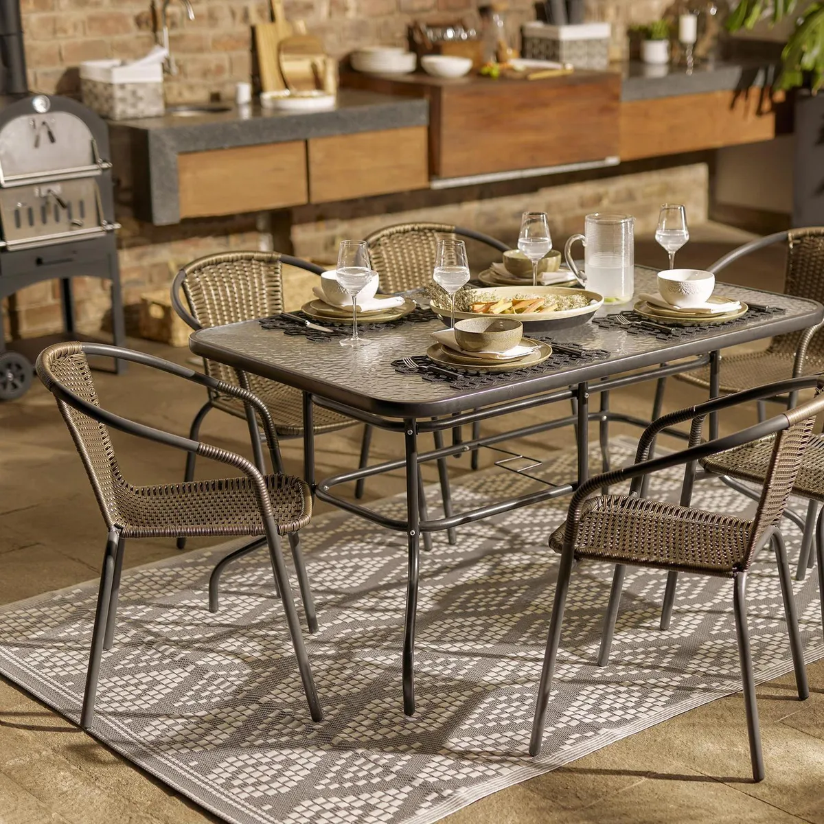 JUST HOME COLLECTION - Mesa de Terraza Rectangular Metal 140x70x90 cm Negro