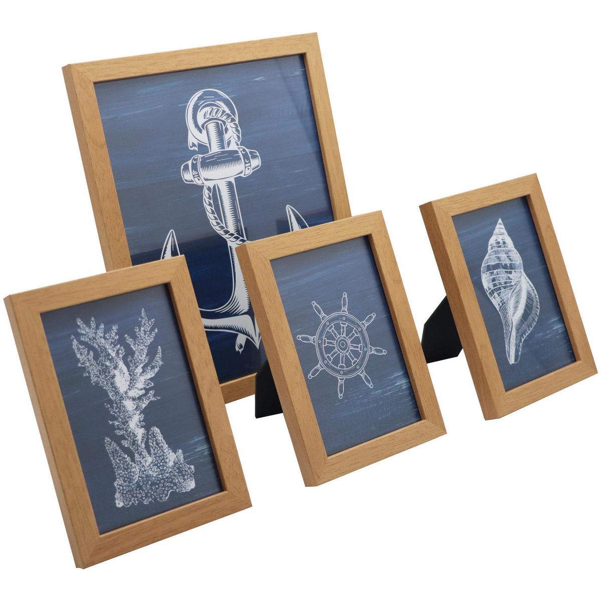 HOMY - Set 4 Marcos Foto Náutica 10x15 cm Natural Madera