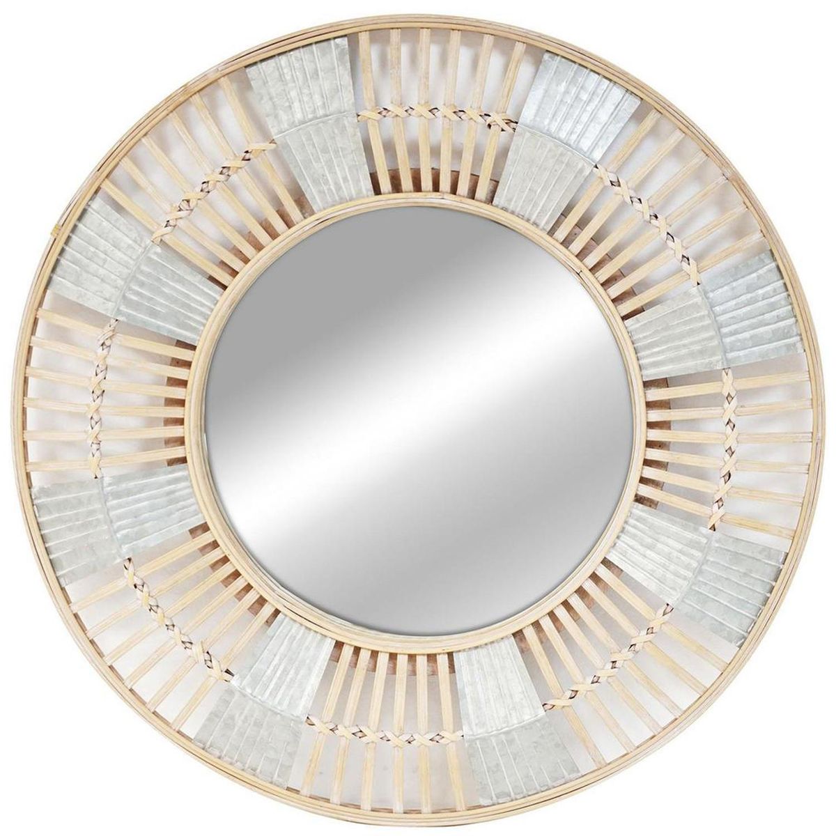 HOMY - Espejo Decorativo Forma Redonda 71x71 cm Beige Bambu