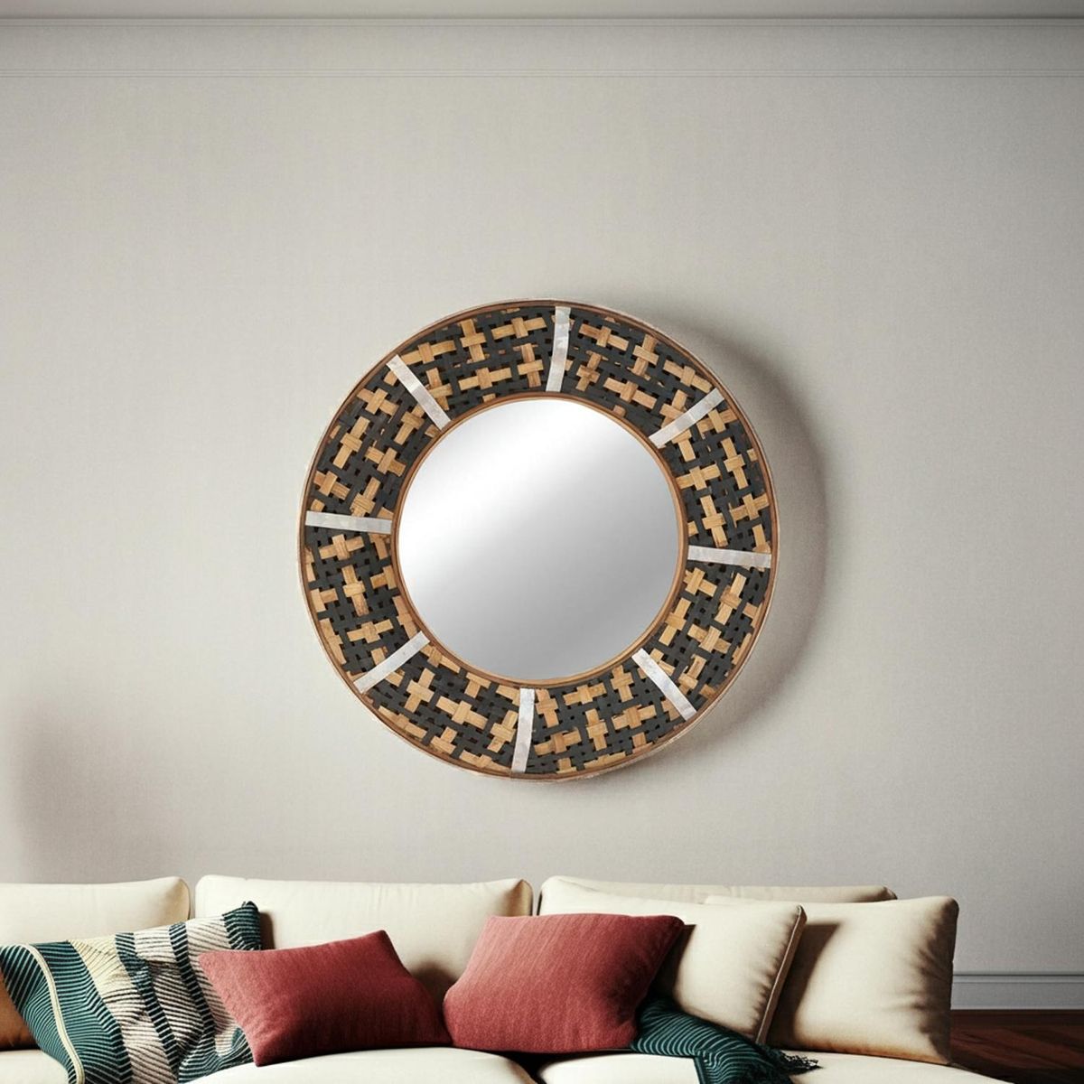 HOMY - Espejo Decorativo Forma Hexagonal 60.5x60.5 cm Multicolor Bambu True