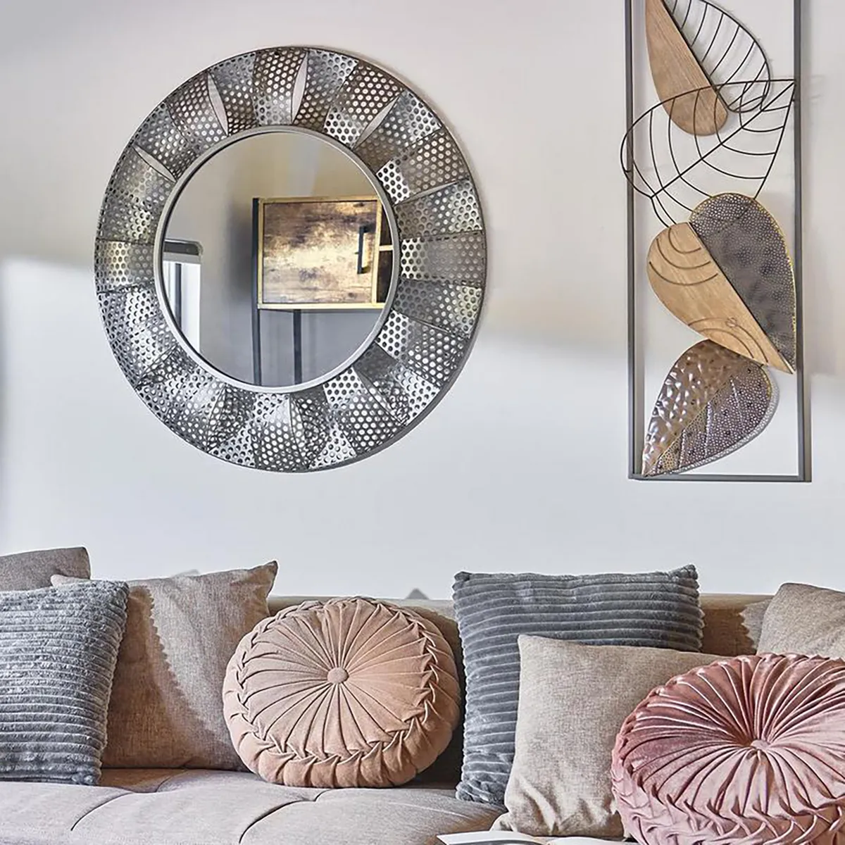 HOMY - Espejo Decorativo Forma Redonda 80.5x80.5 cm Plateado Groso