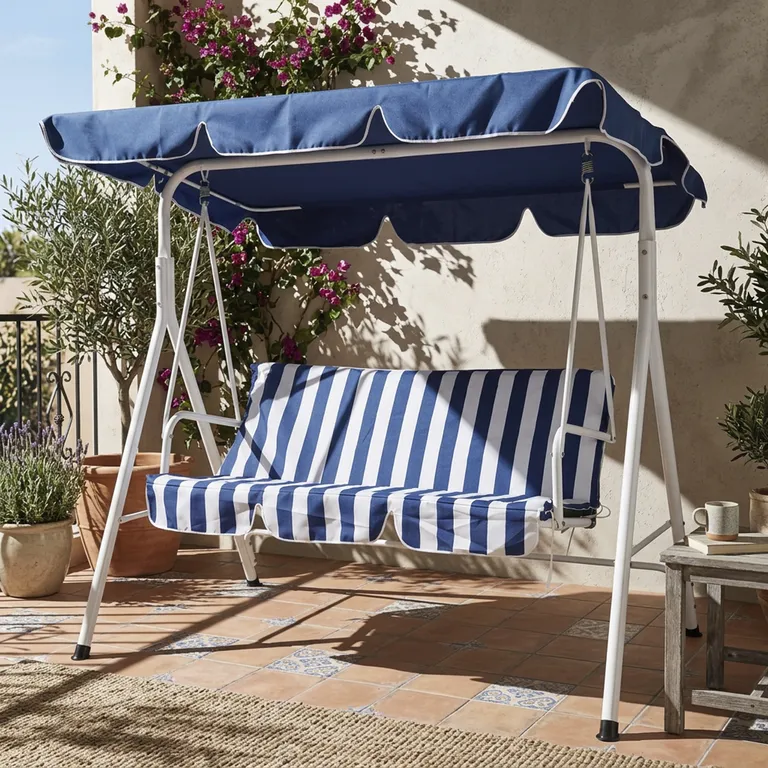 Sillón columpio 3 personas rayas azul
