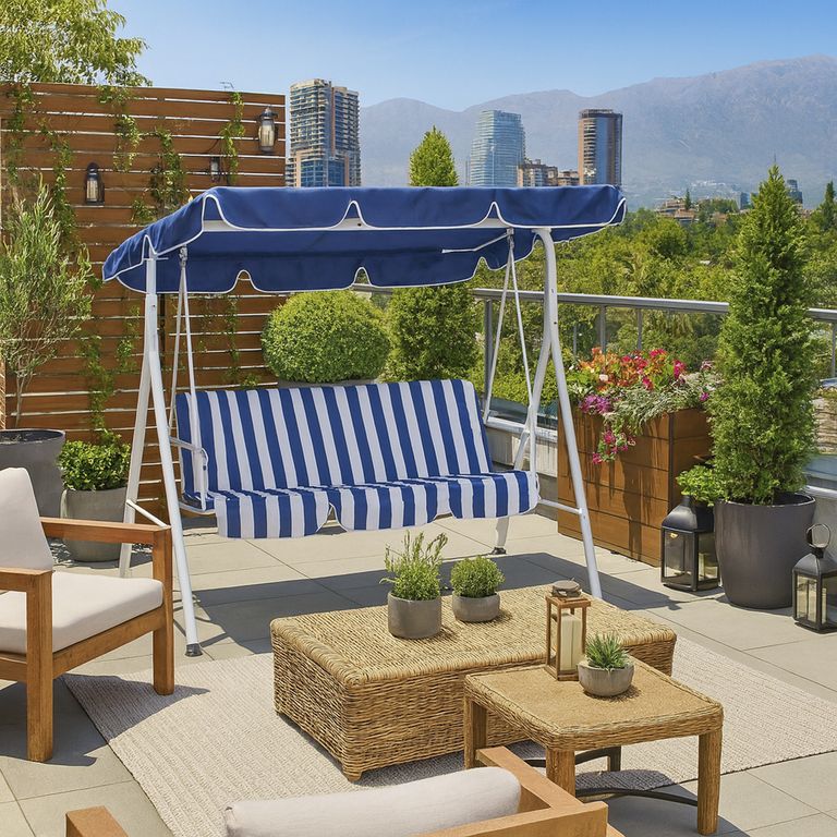 Repuesto cojín+toldo sillón rayas azul