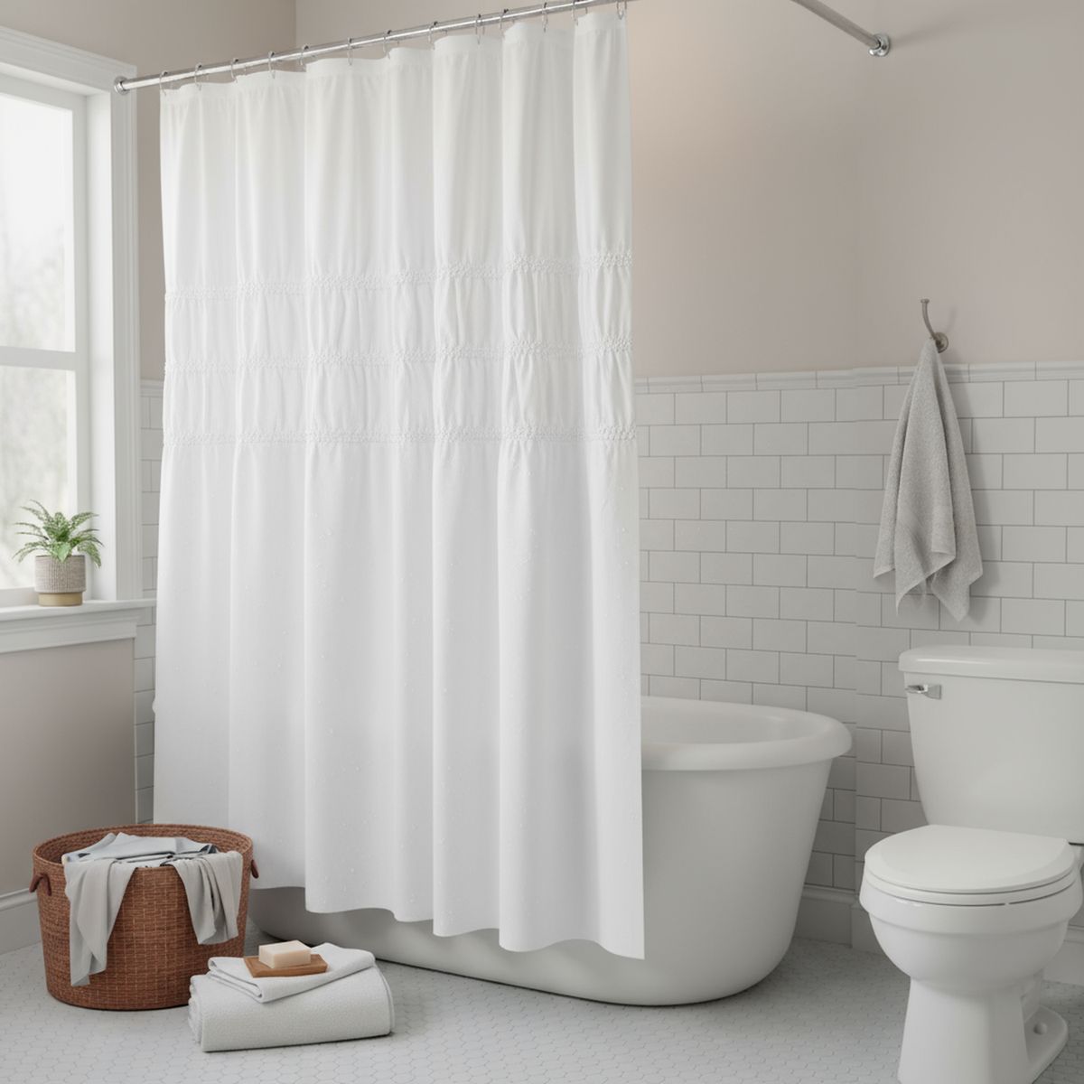 JUST HOME COLLECTION - Cortina baño algodón border 180x200 cm