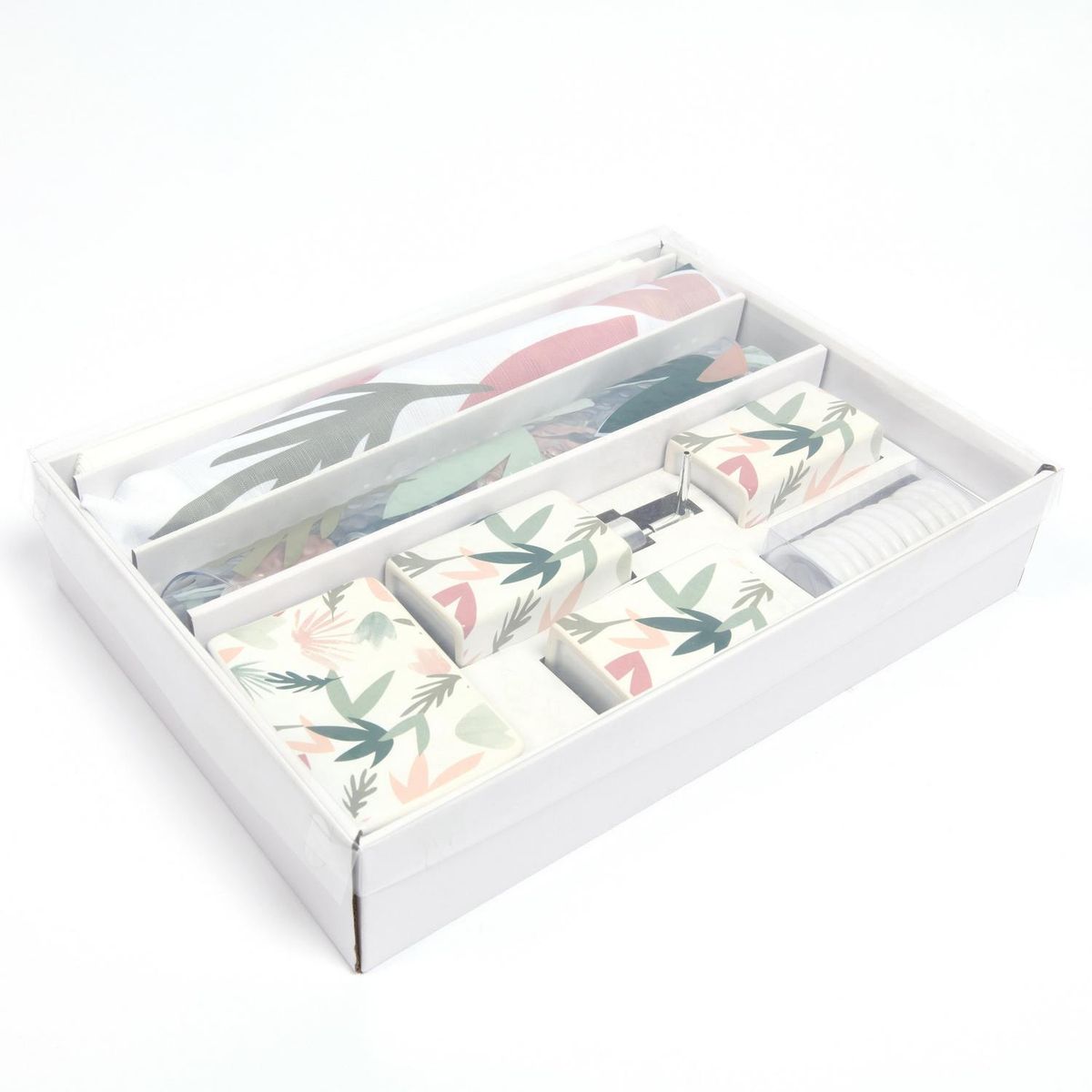 JUST HOME COLLECTION - Set baño 8 piezas hojas multicolor