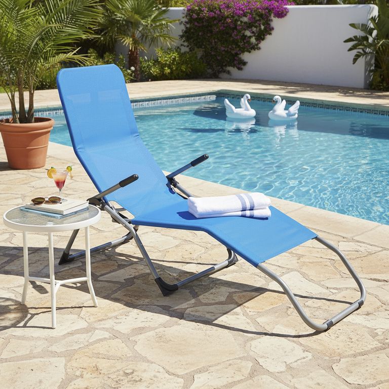 Reposera Plegable Relax Tela Azul