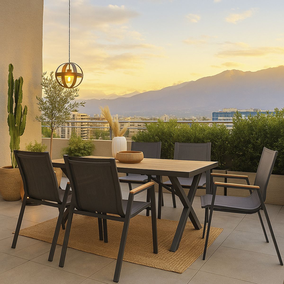 JUST HOME COLLECTION - Juego de Comedor de Terraza Munich 6 Personas Negro/Café