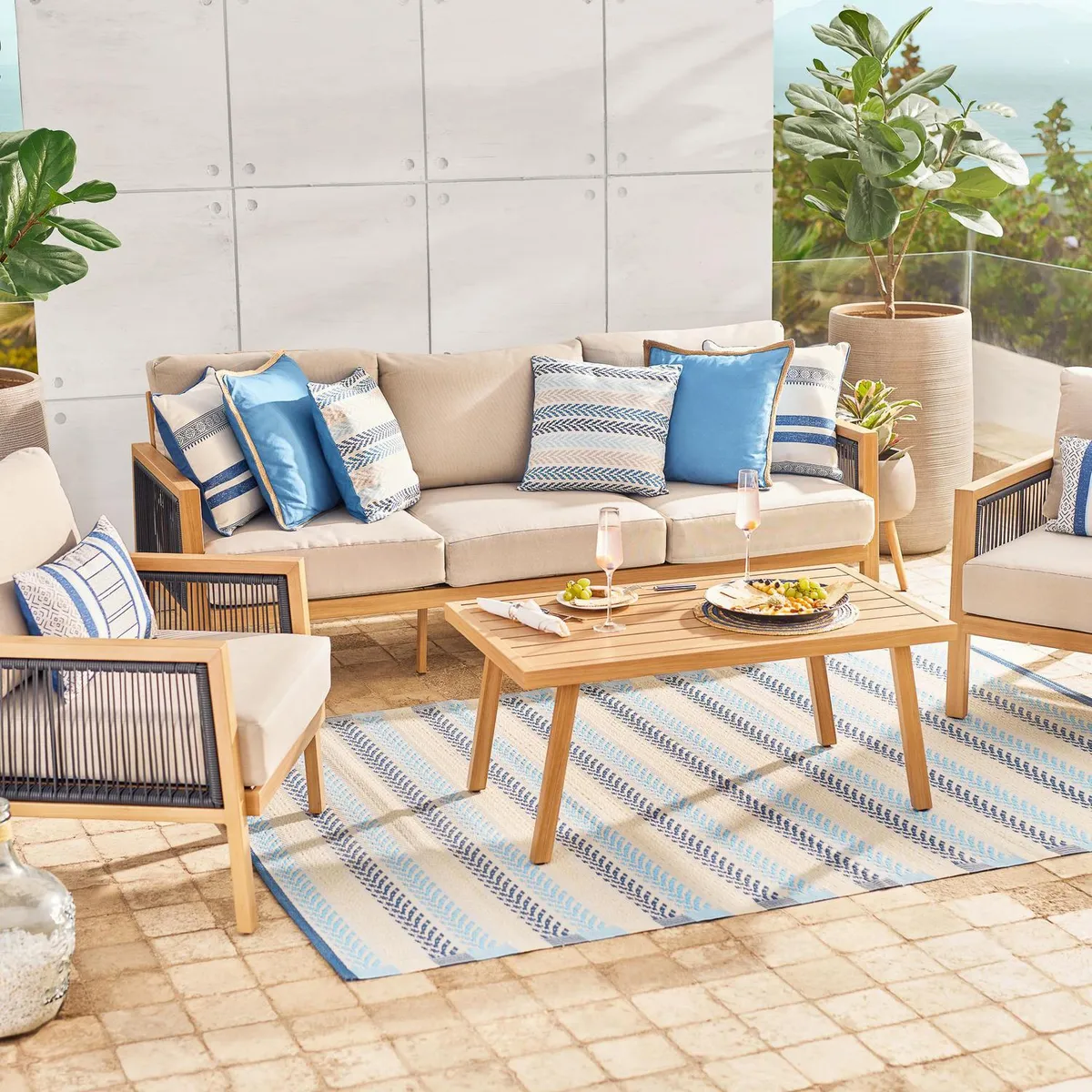 JUST HOME COLLECTION - Juego de Terraza Comedor Andalucia 5 Personas Beige