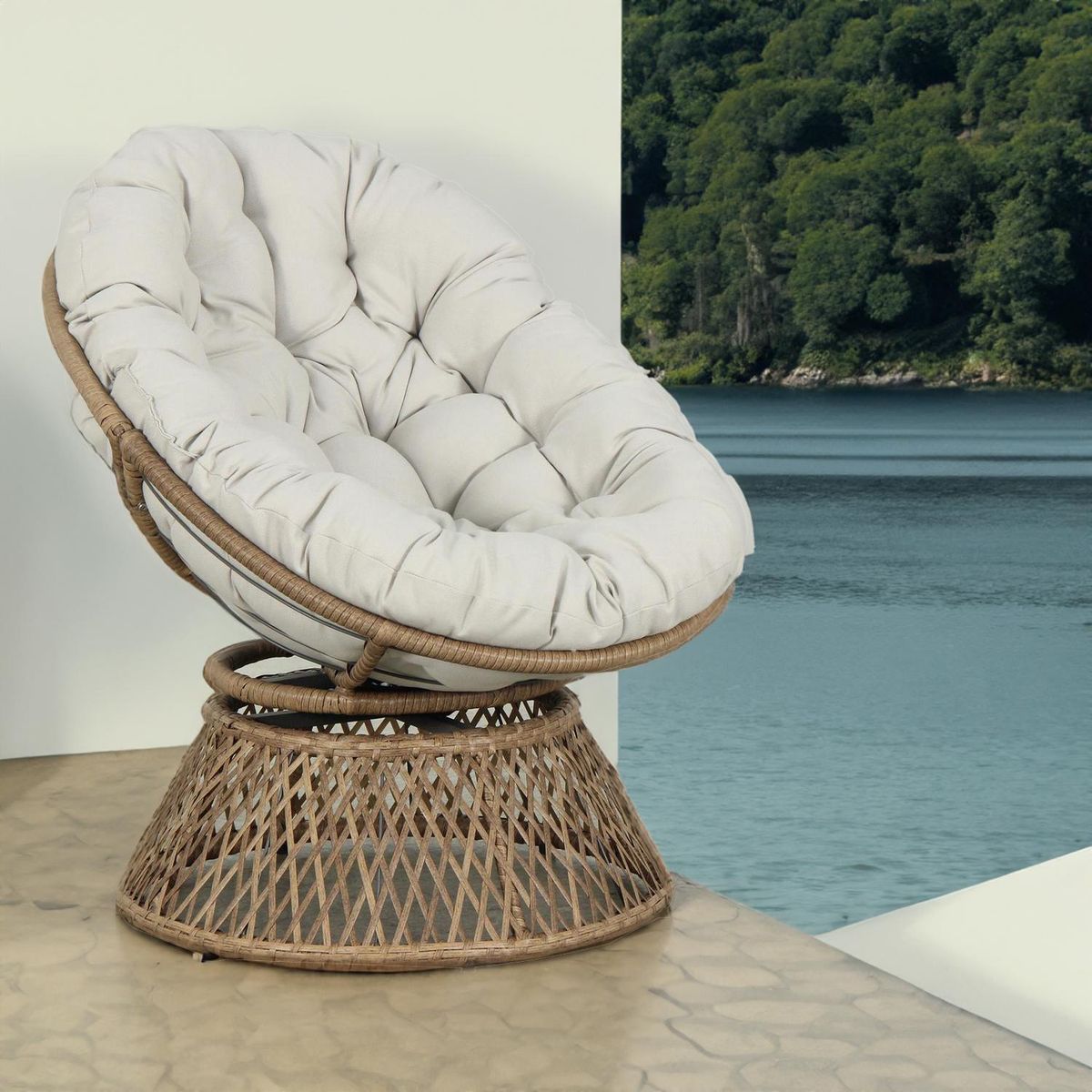 JUST HOME COLLECTION - Silla giratoria de terraza 77x86x95 cm gris