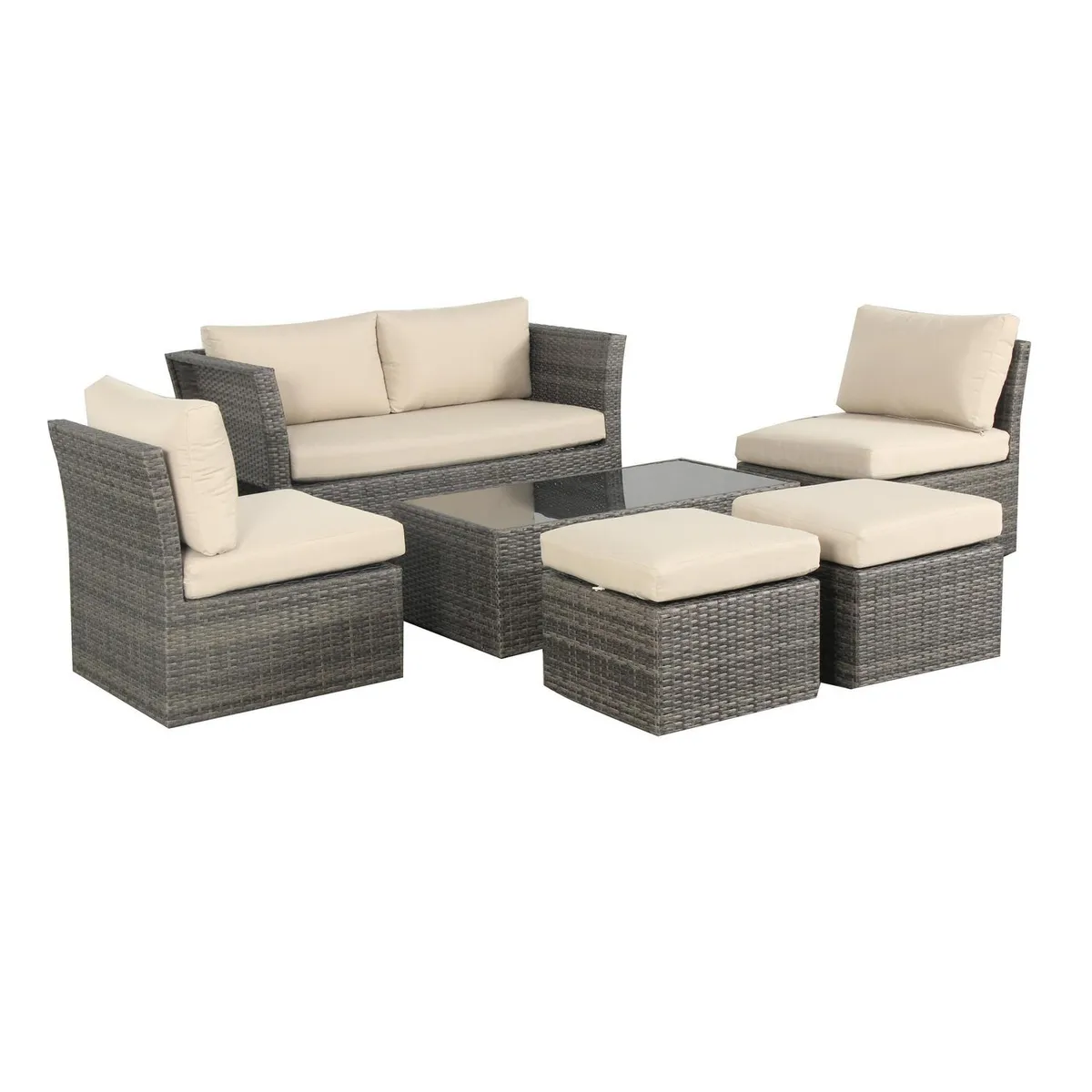 JUST HOME COLLECTION - Juego de Living de Terraza Ibiza 6 Personas Café Claro/Beige