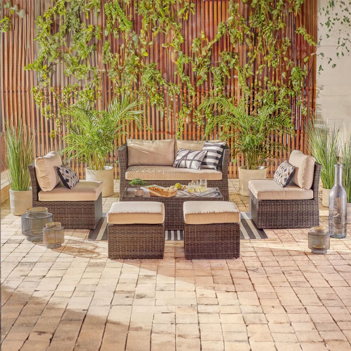 JUST HOME COLLECTION - Juego de Living de Terraza Ibiza 6 Personas Café Claro/Beige