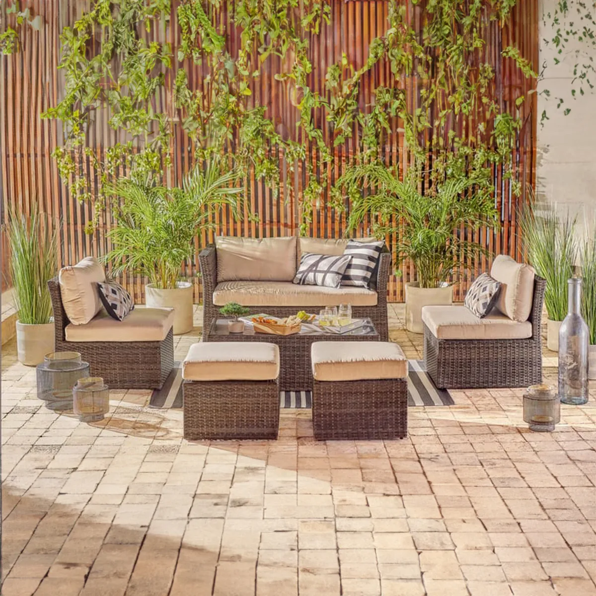 JUST HOME COLLECTION - Juego de Living de Terraza Ibiza 6 Personas Café Claro/Beige