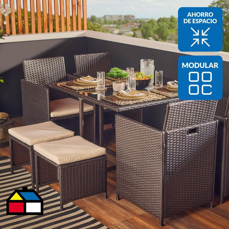 JUST HOME COLLECTION - Juego de Comedor de Terraza Boston 8 Personas Café Oscuro/Beige