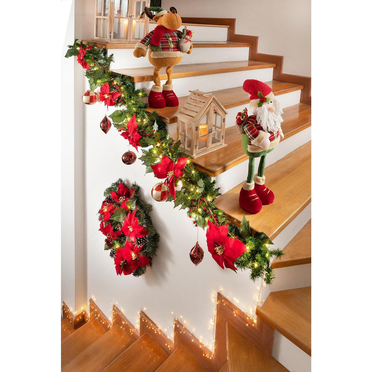 DEAR SANTA - Corona ponsettia 60 cm con led