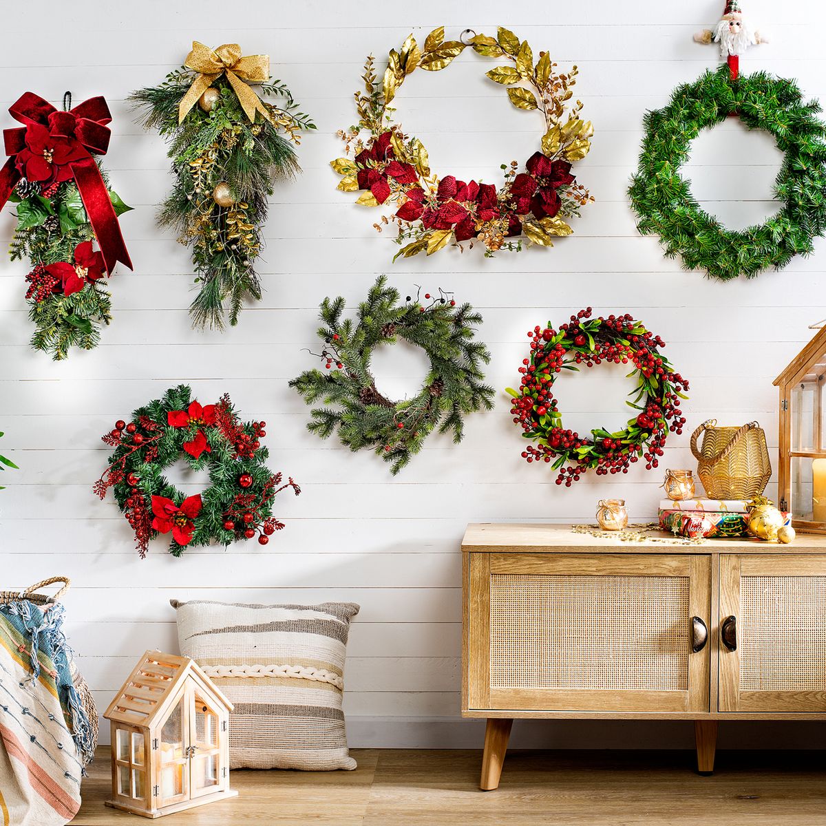 DEAR SANTA - Corona 60 cm ponsettia con 20 leds