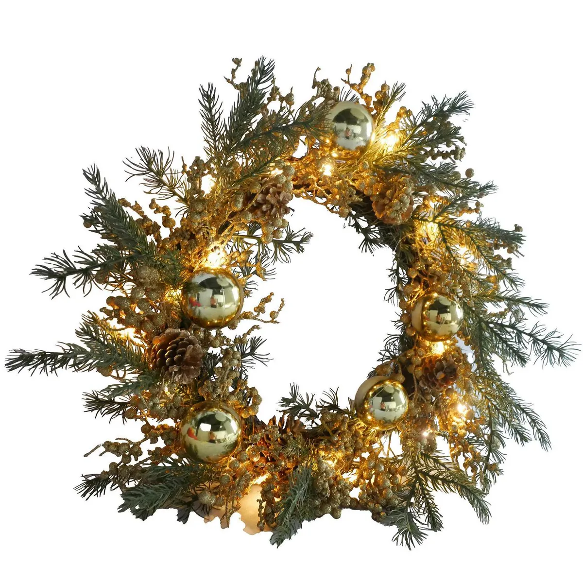 DEAR SANTA - Corona 61 cm dorada con 20 leds