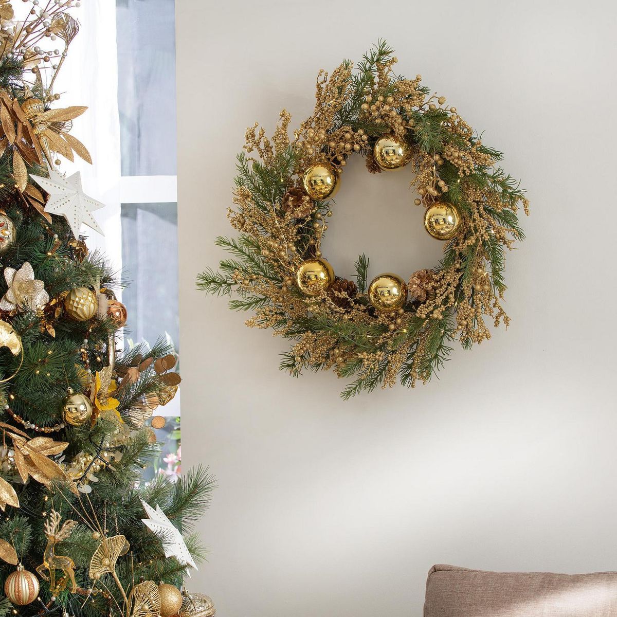 DEAR SANTA - Corona 61 cm dorada con 20 leds