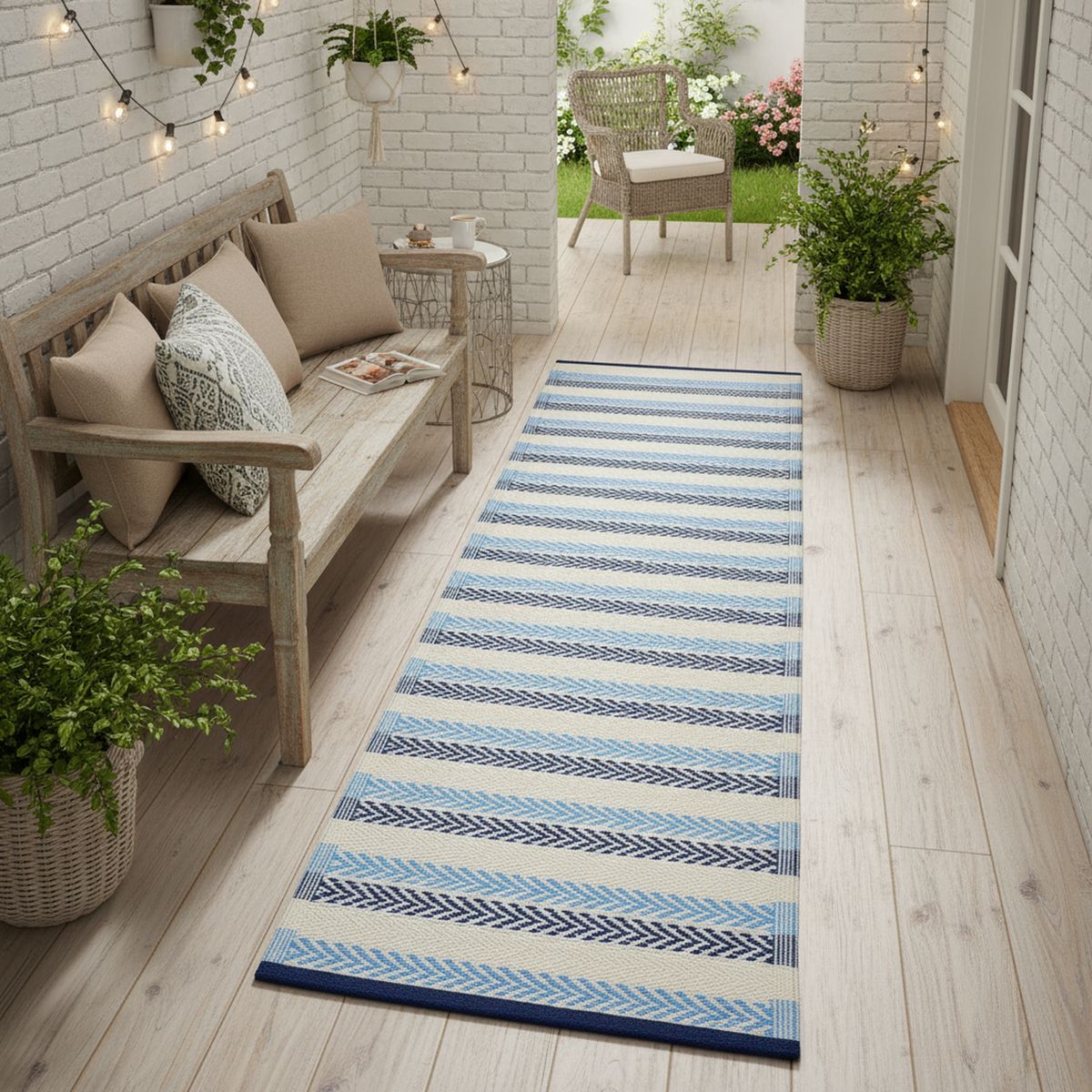 JUST HOME COLLECTION - Alfombra Terraza Nórdico 80x230 cm Blanco/azul/celeste