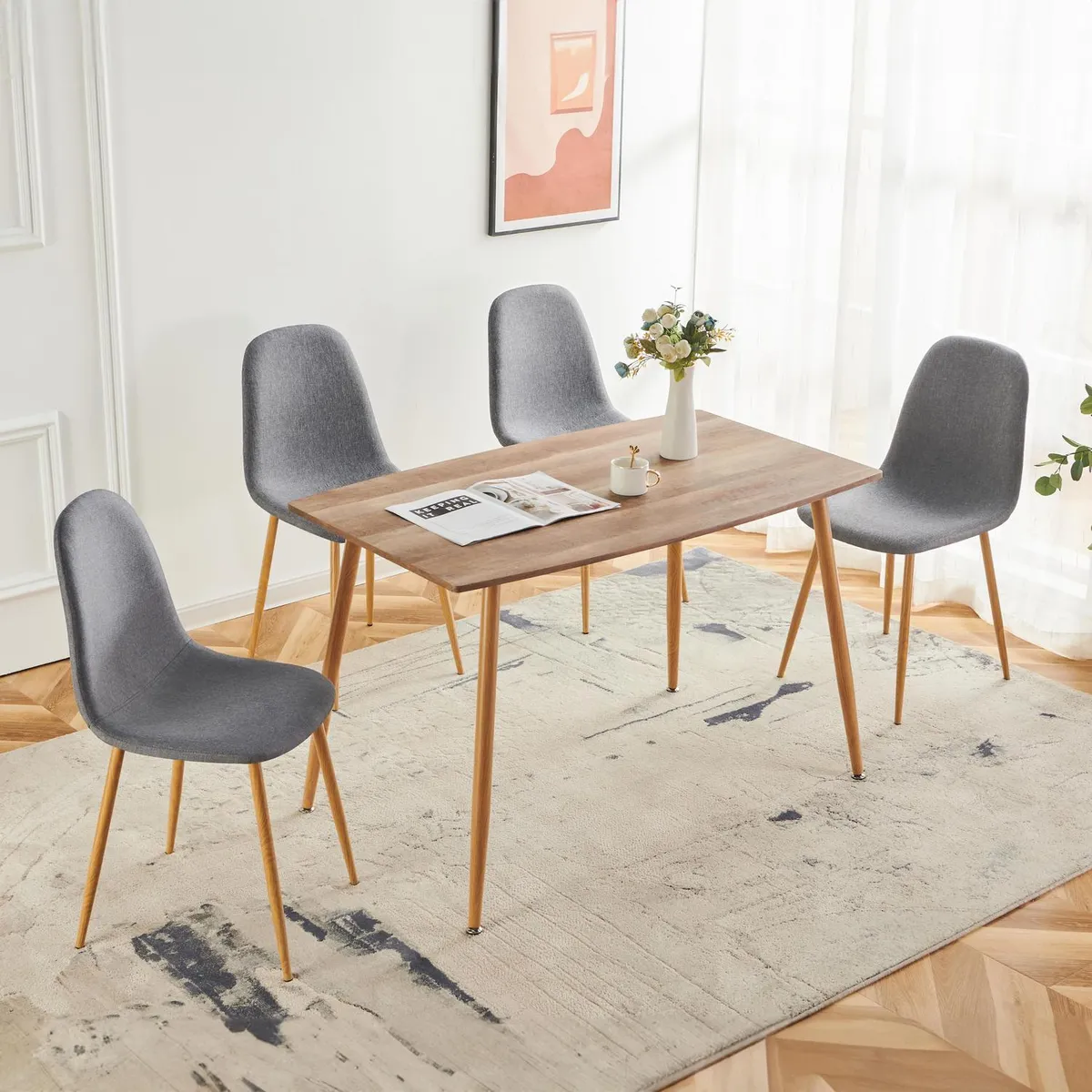 JUST HOME COLLECTION - Juego de Comedor Dominga 4 Sillas Mesa Rectangular 70x76x120 cm Café