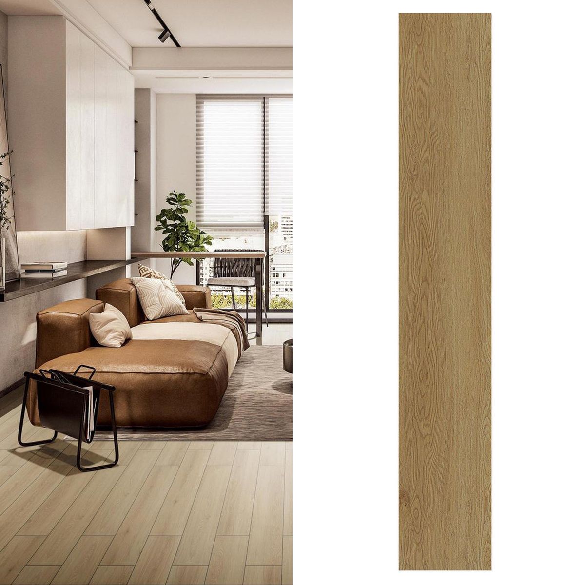 HOLZTEK - Gres Porcelánico 15x90 cm AIR LIGHT BROWN Café Claro 1.08 m2