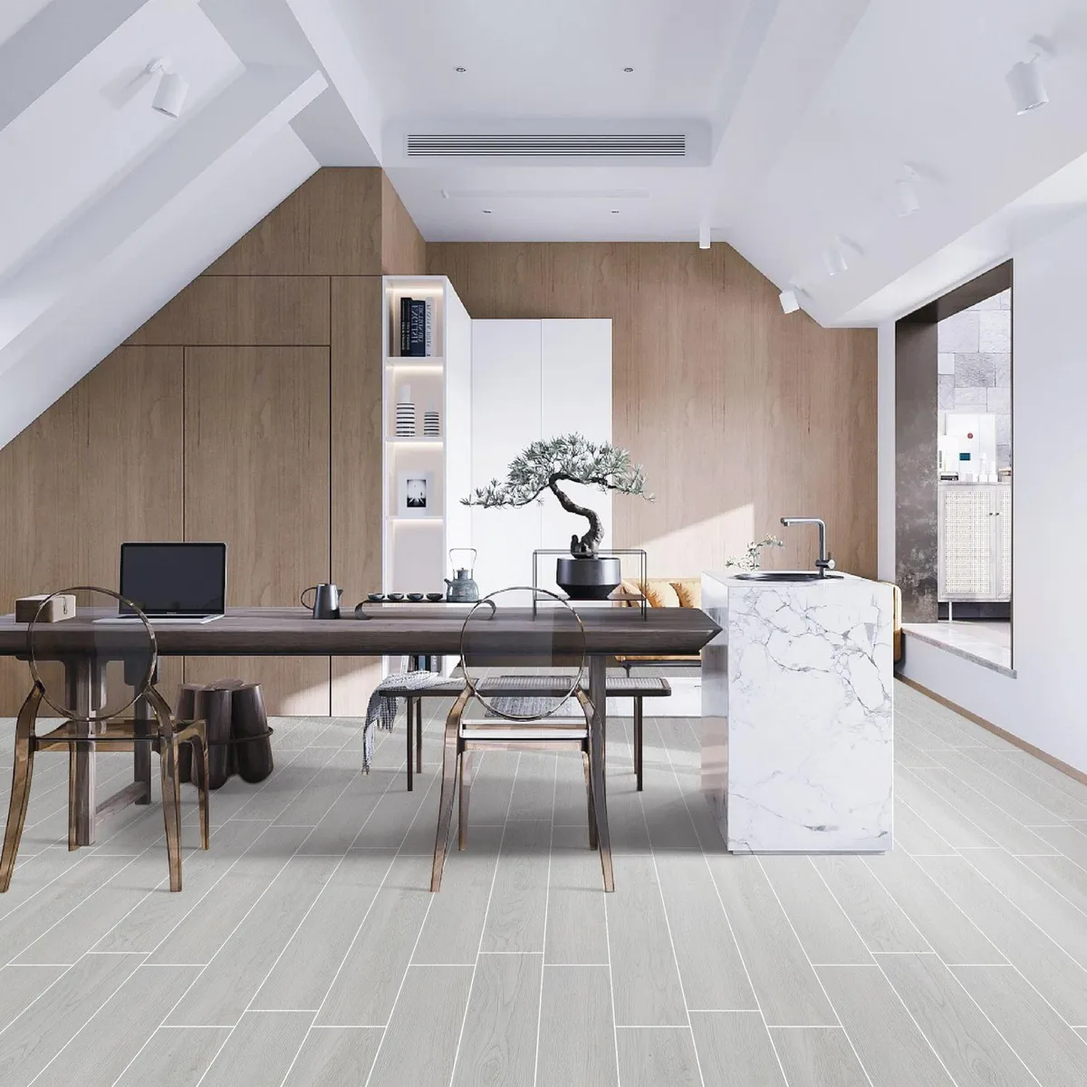 HOLZTEK - Gres Porcelánico 15x90 cm GEO LIGHT GREY Gris Claro 1.08 m2