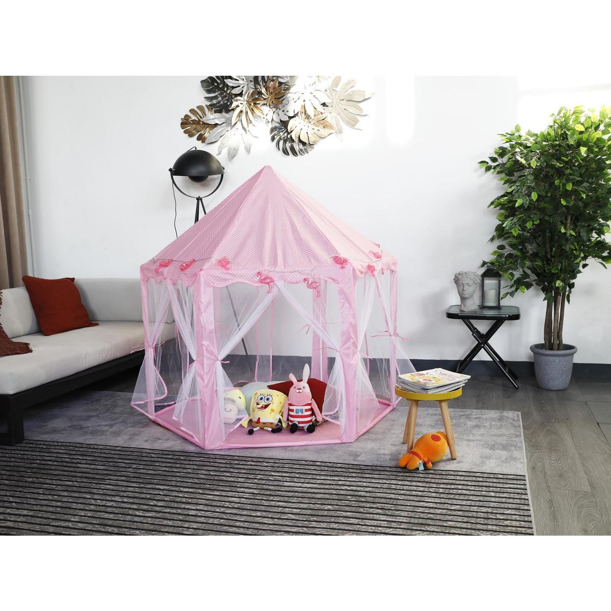 DO IT - Carpa con Cortinas Infantil 140x135x140 cm Rosado Desde 3 años