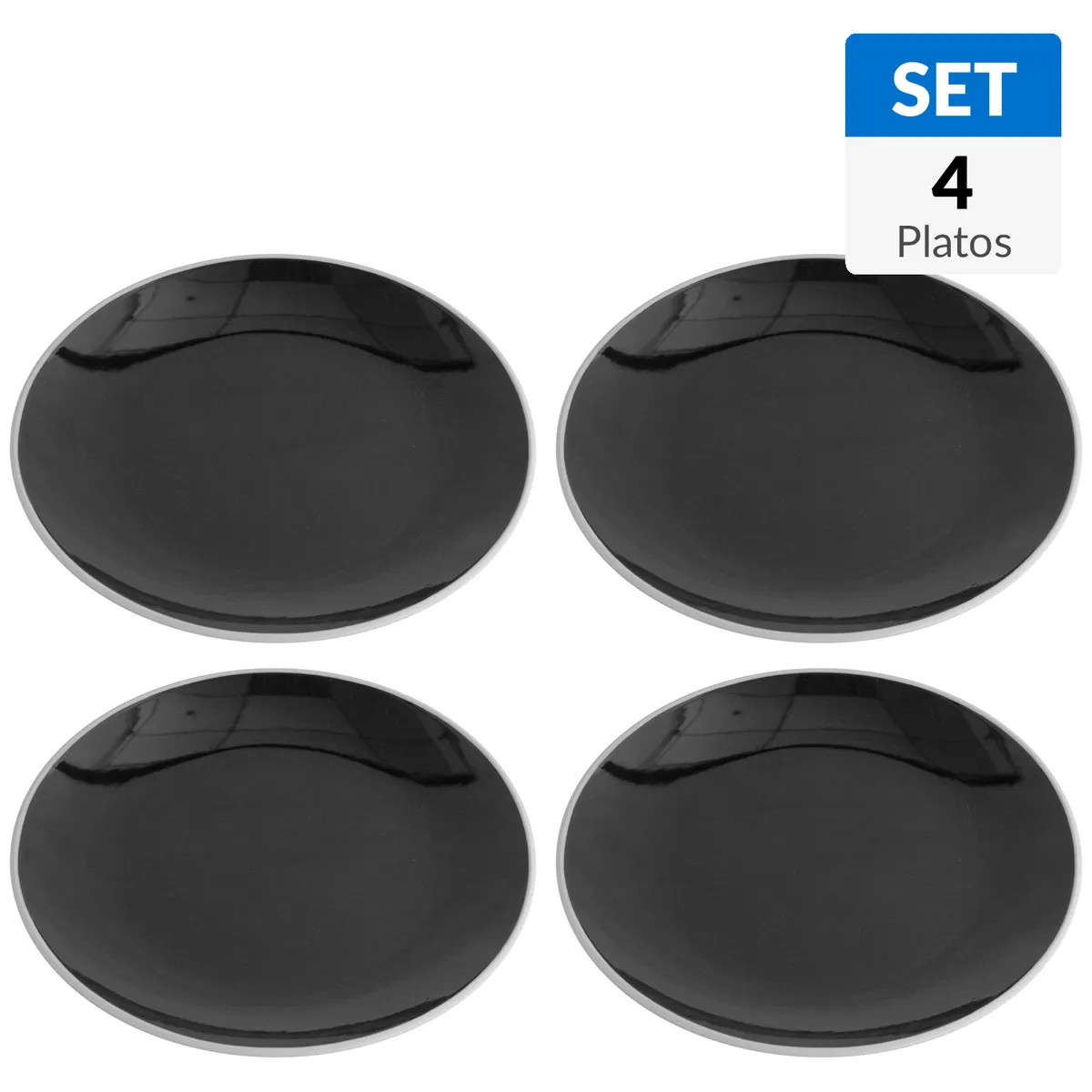 JUST HOME COLLECTION - Set Platos 27 cm 4 Piezas Cerámica Negro