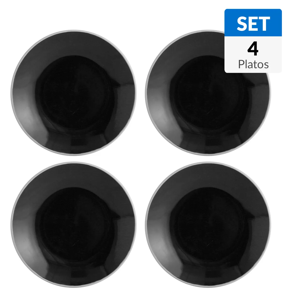 JUST HOME COLLECTION - Set Platos 22 cm 4 Piezas Cerámica Negro