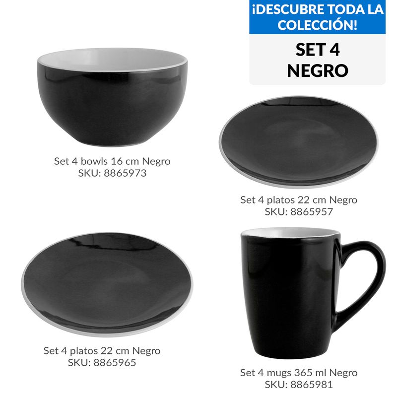 JUST HOME COLLECTION - Set 4 bowls 16 cm negro
