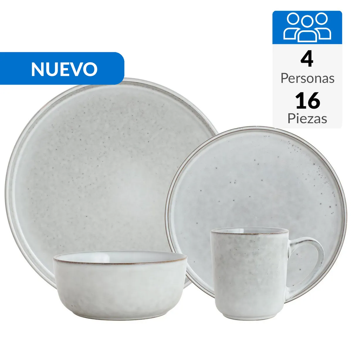 JUST HOME COLLECTION - Juego de Loza 16 Piezas Cerámica Seul Gris 4 Personas