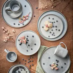 JUST HOME COLLECTION - Juego de Loza 16 Piezas Cerámica Seul Gris