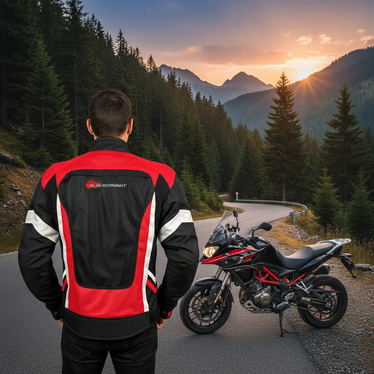 AUTOSTYLE - Chaqueta moto negra/roja L