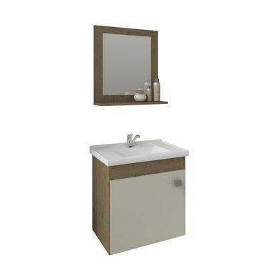 Mueble Vanitorio + Espejo + kit desage 46 cm Almendra/Blanco