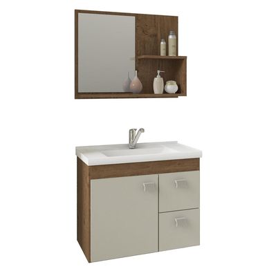 Mueble Vanitorio + Espejo + kit desage 55 cm Almendra/Blanco