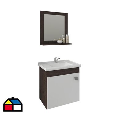 Mueble Vanitorio + Espejo + kit desage 46 cm Caf/Blanco