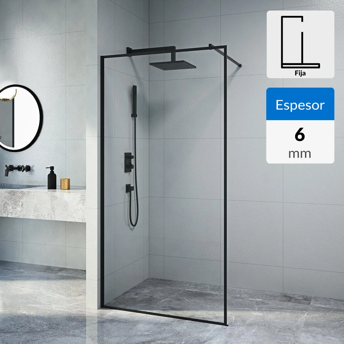 SENSI DACQUA - Mampara ducha fija borde negro