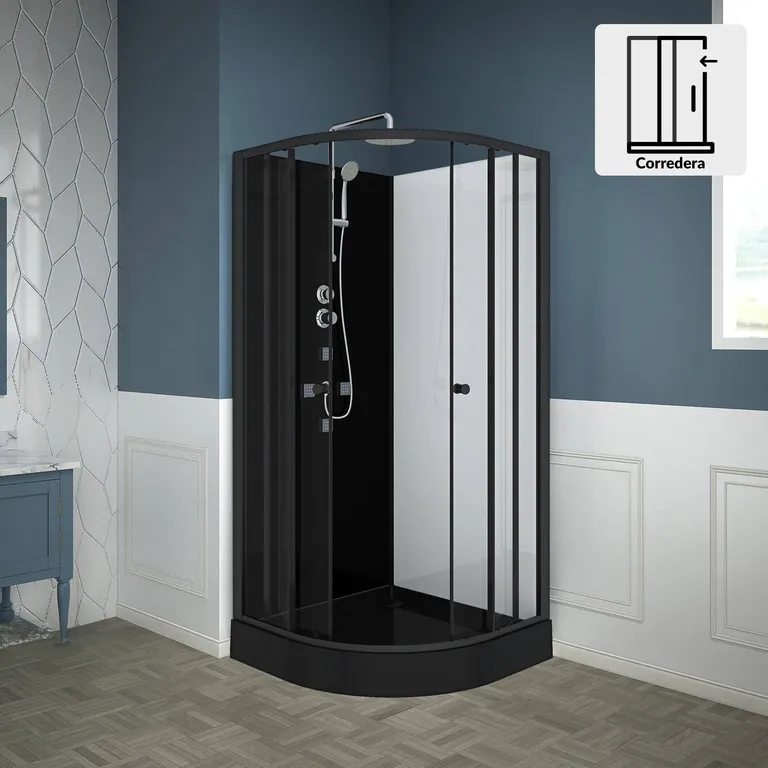 Cabina Curva 90x90x226 cm Negro/Blanco