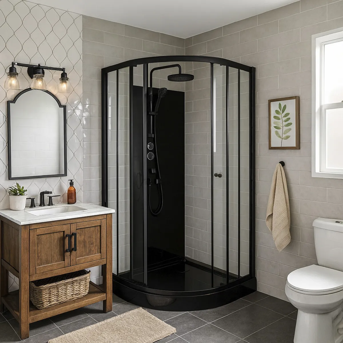 SENSI DACQUA - Cabina Curva 90x90x226 cm Negro/Blanco