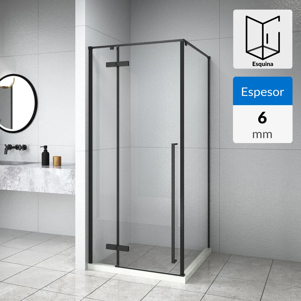 SENSI DACQUA - Mampara ducha 2 lados negro