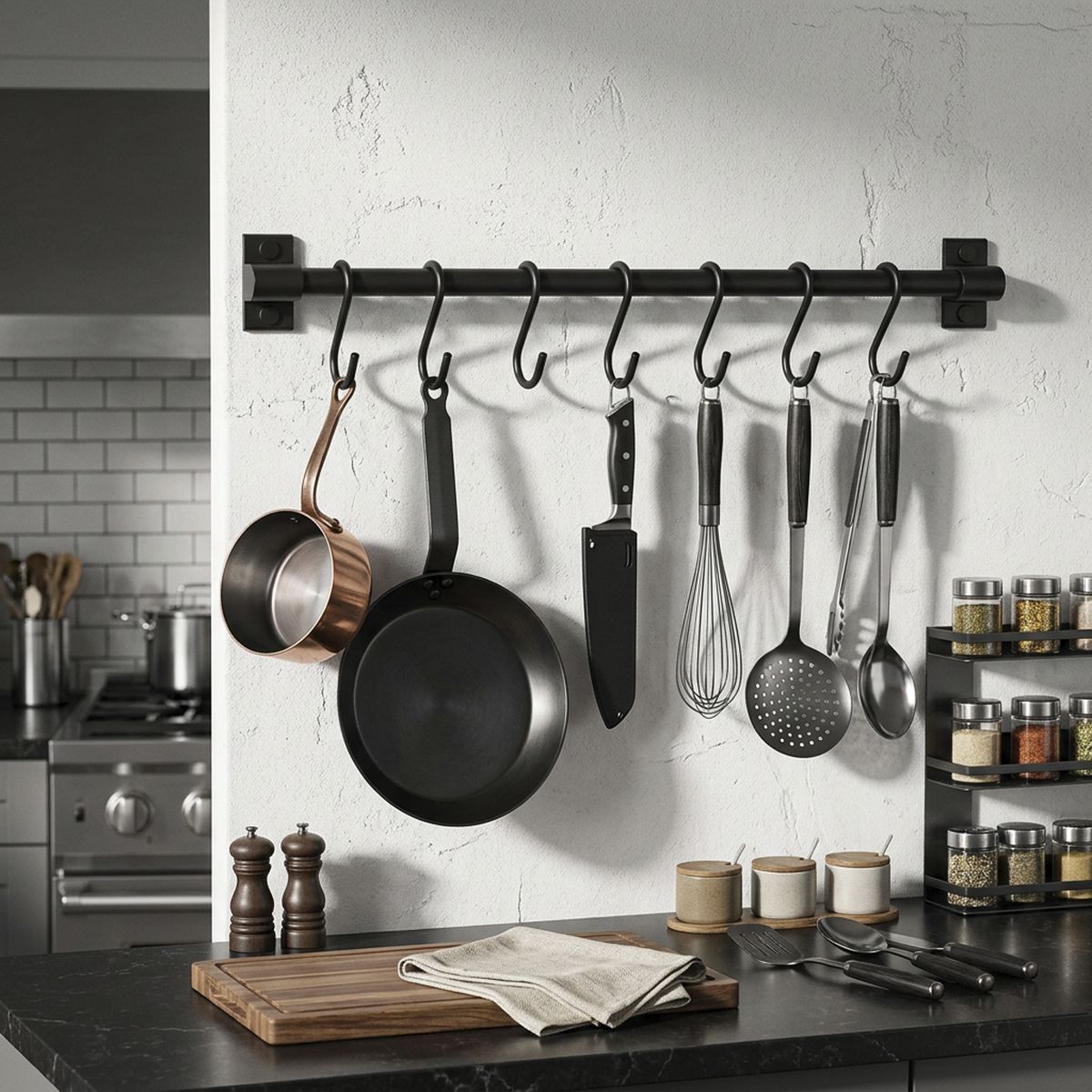Barra cocina 8 ganchos ngr, marca JUST HOME COLLECTION - Foto Principal